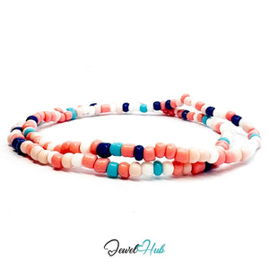 NameBead™ Colorful Base Bracelet Set (x2) – Coral – Turquoise – Navy – White Mix - JewelHub.co.uk