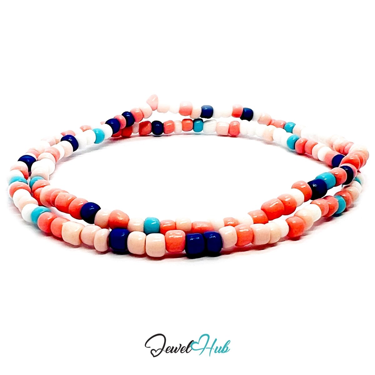 NameBead™ Colorful Base Bracelet Set (x2) – Coral – Turquoise – Navy – White Mix - JewelHub.co.uk