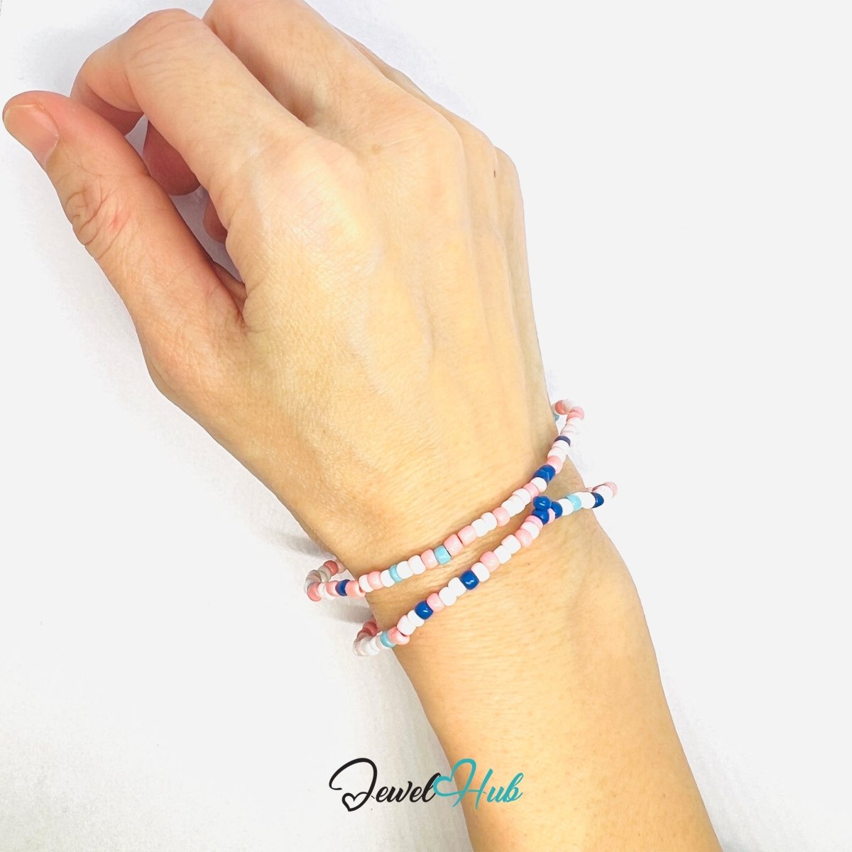NameBead™ Colorful Base Bracelet Set (x2) – Coral – Turquoise – Navy – White Mix - JewelHub.co.uk