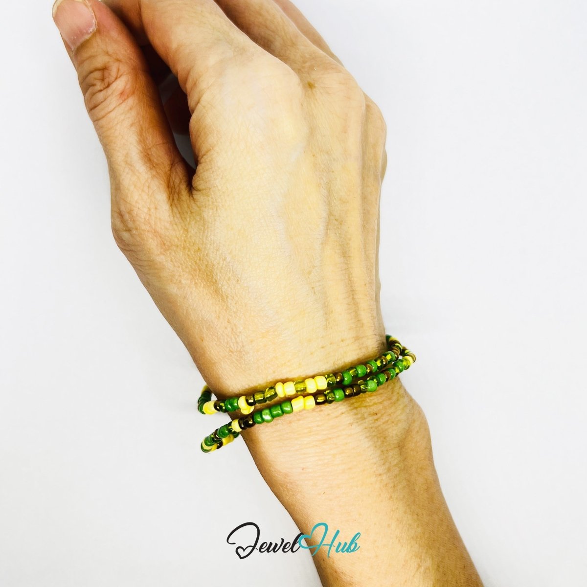NameBead™ Colorful Base Bracelet Set (x2) – Green – Yellow – Bronze – White Mix - JewelHub.co.uk