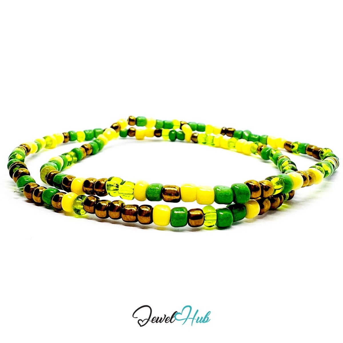 NameBead™ Colorful Base Bracelet Set (x2) – Green – Yellow – Bronze – White Mix - JewelHub.co.uk