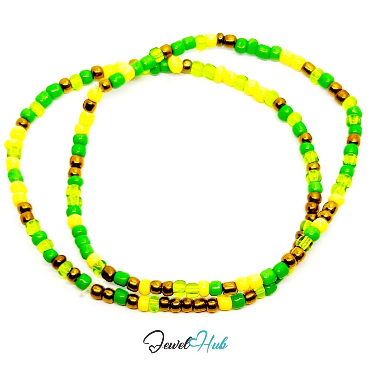 NameBead™ Colorful Base Bracelet Set (x2) – Green – Yellow – Bronze – White Mix - JewelHub.co.uk