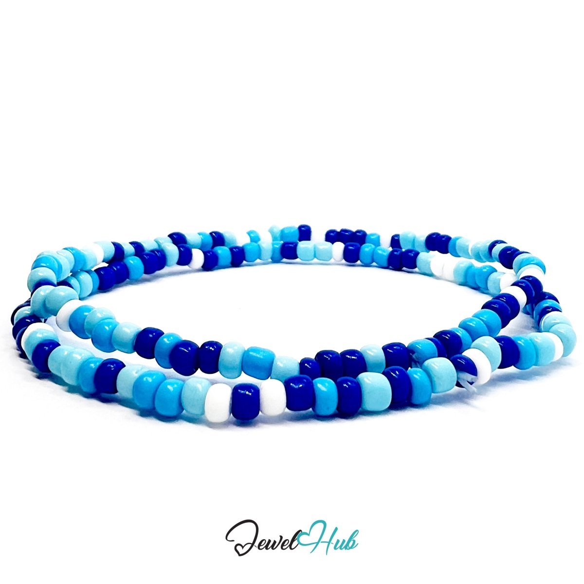 NameBead™ Colorful Base Bracelet Set (x2) – Navy – Sky – White Mix - JewelHub.co.uk