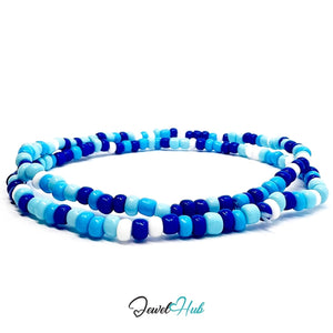 NameBead™ Colorful Base Bracelet Set (x2) – Navy – Sky – White Mix - JewelHub.co.uk