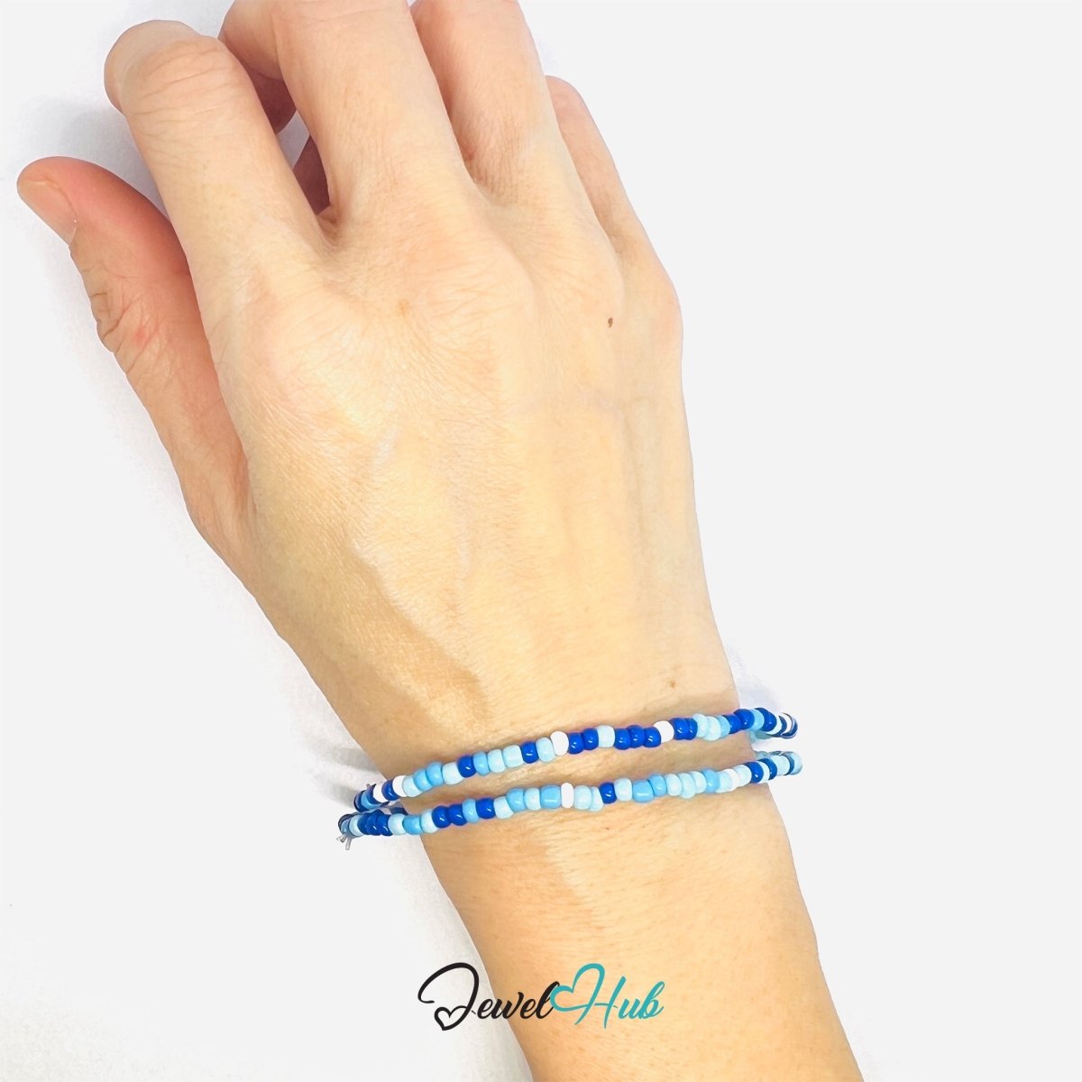 NameBead™ Colorful Base Bracelet Set (x2) – Navy – Sky – White Mix - JewelHub.co.uk