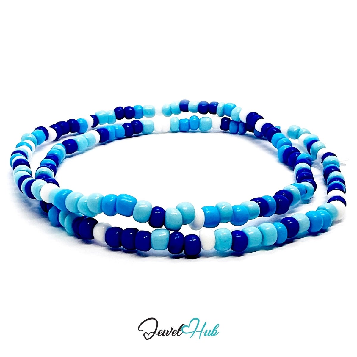 NameBead™ Colorful Base Bracelet Set (x2) – Navy – Sky – White Mix - JewelHub.co.uk
