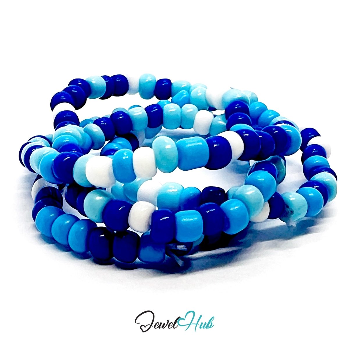 NameBead™ Colorful Base Bracelet Set (x2) – Navy – Sky – White Mix - JewelHub.co.uk