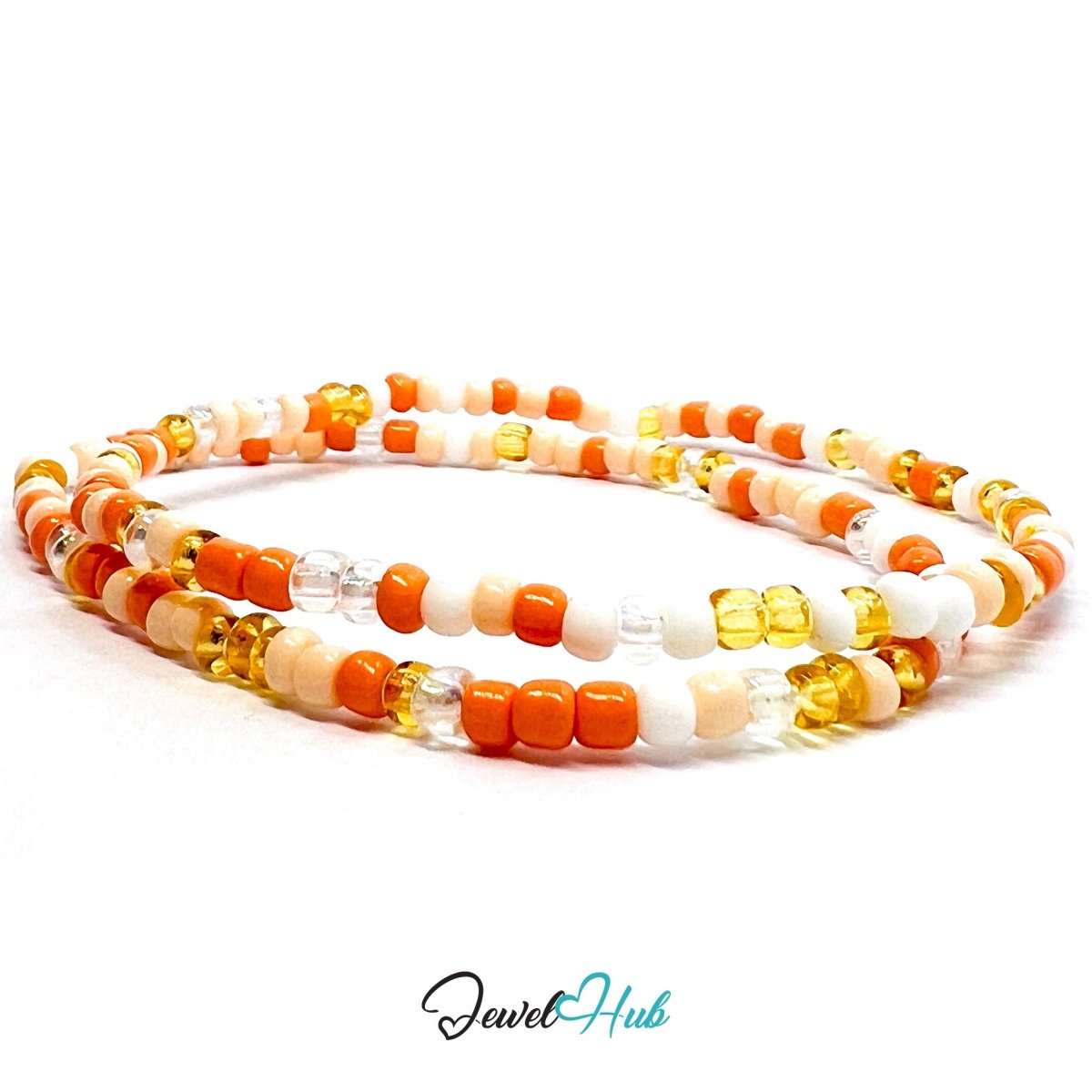 NameBead™ Colorful Base Bracelet Set (x2) – Orange – Peach – Yellow – White Mix - JewelHub.co.uk