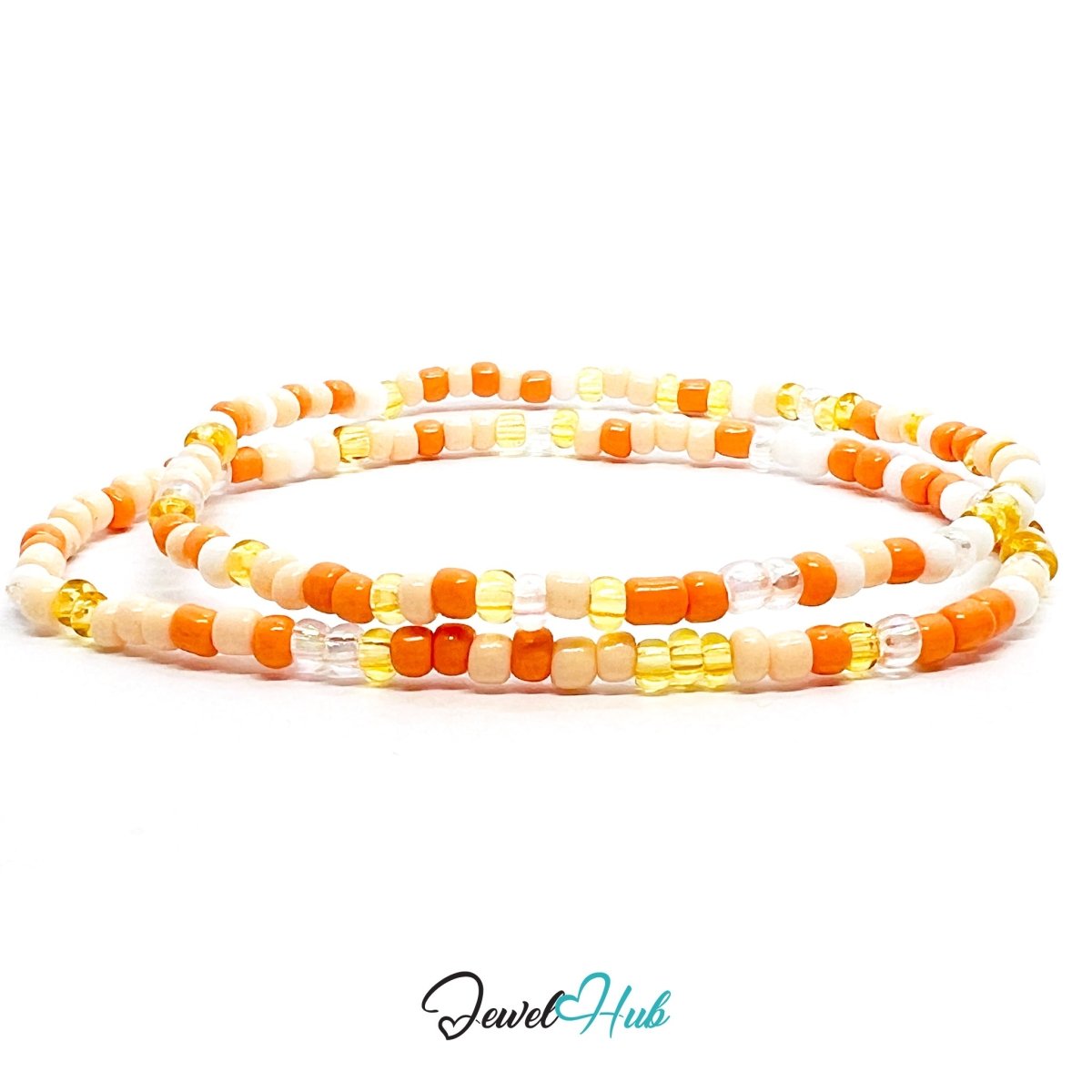 NameBead™ Colorful Base Bracelet Set (x2) – Orange – Peach – Yellow – White Mix - JewelHub.co.uk