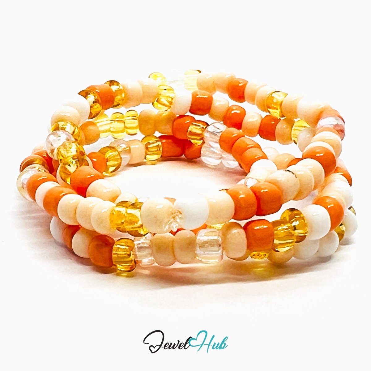 NameBead™ Colorful Base Bracelet Set (x2) – Orange – Peach – Yellow – White Mix - JewelHub.co.uk