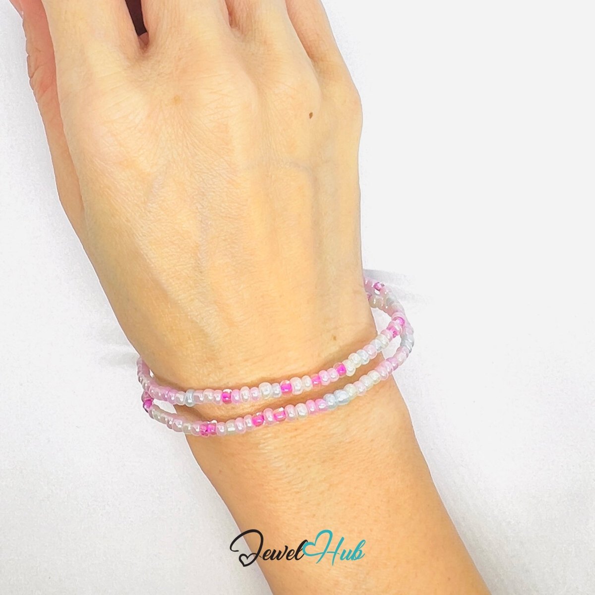 NameBead™ Colorful Base Bracelet Set (x2) – Pastel Pink – Blue – Yellow – White Mix - JewelHub.co.uk
