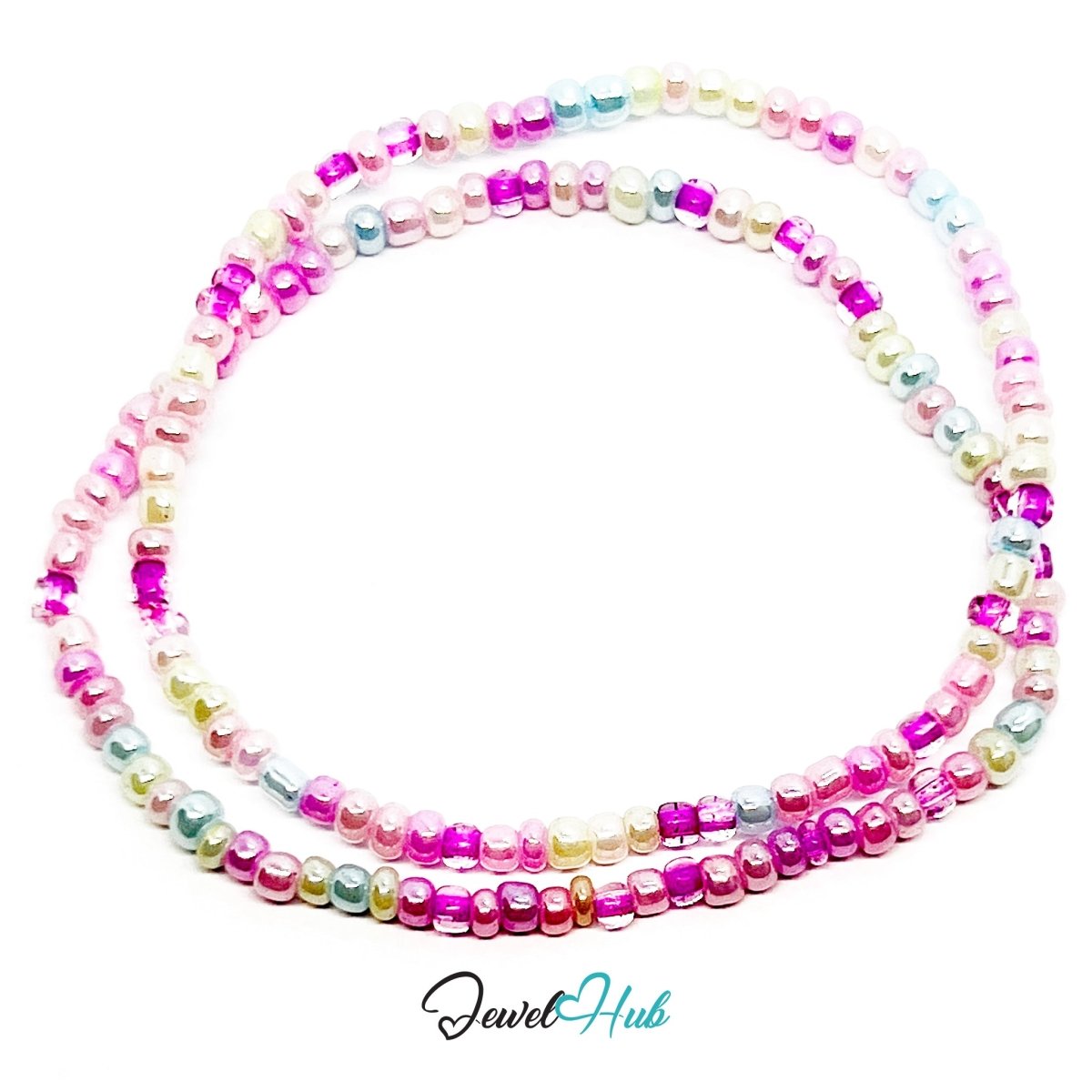 NameBead™ Colorful Base Bracelet Set (x2) – Pastel Pink – Blue – Yellow – White Mix - JewelHub.co.uk