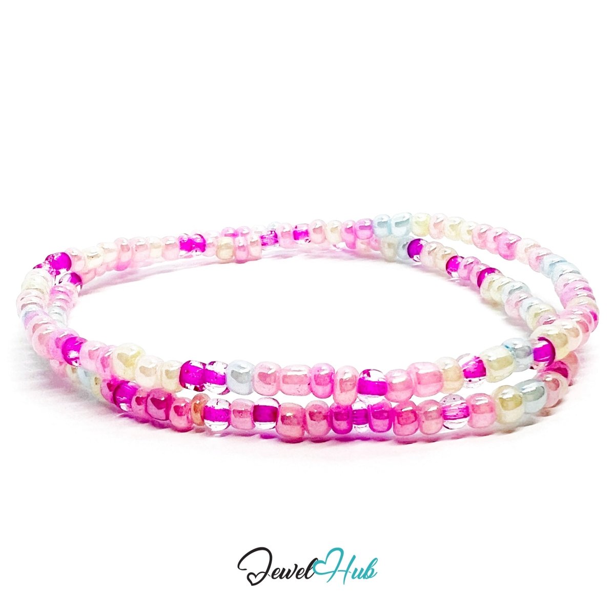 NameBead™ Colorful Base Bracelet Set (x2) – Pastel Pink – Blue – Yellow – White Mix - JewelHub.co.uk