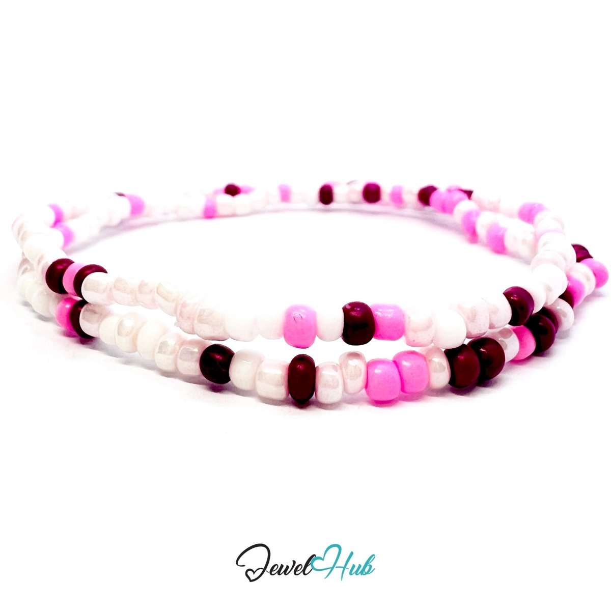 NameBead™ Colorful Base Bracelet Set (x2) – Pink – White – Red Mix - JewelHub.co.uk