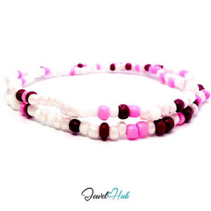NameBead™ Colorful Base Bracelet Set (x2) – Pink – White – Red Mix - JewelHub.co.uk
