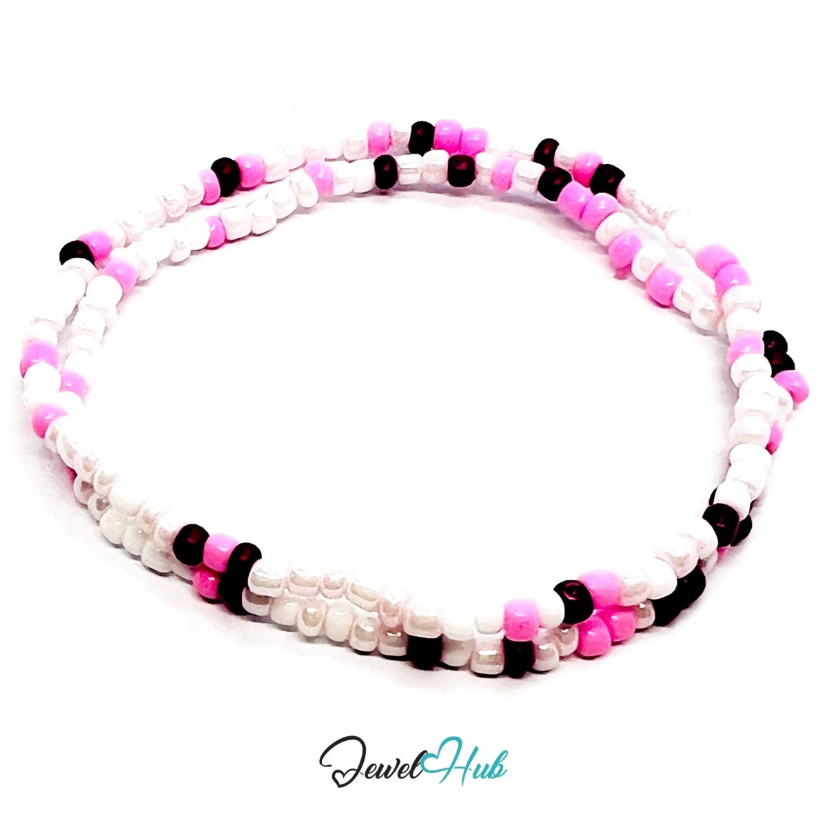 NameBead™ Colorful Base Bracelet Set (x2) – Pink – White – Red Mix - JewelHub.co.uk
