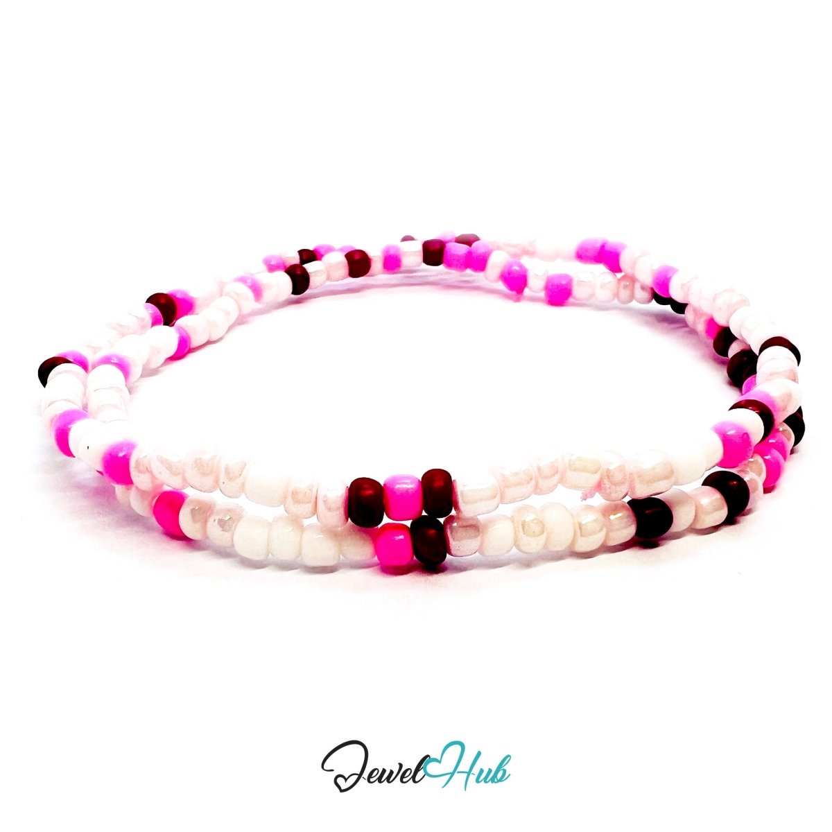 NameBead™ Colorful Base Bracelet Set (x2) – Pink – White – Red Mix - JewelHub.co.uk