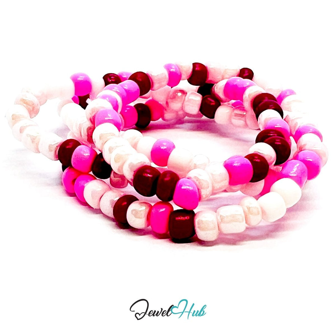NameBead™ Colorful Base Bracelet Set (x2) – Pink – White – Red Mix - JewelHub.co.uk