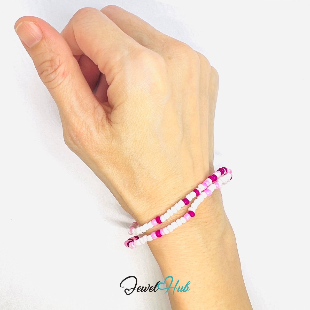 NameBead™ Colorful Base Bracelet Set (x2) – Pink – White – Red Mix - JewelHub.co.uk