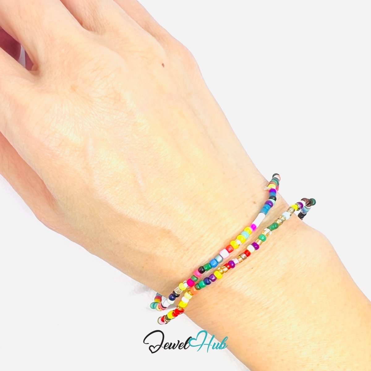 NameBead™ Colorful Base Bracelet Set (x2) – Rainbow – Black – White Mix - JewelHub.co.uk