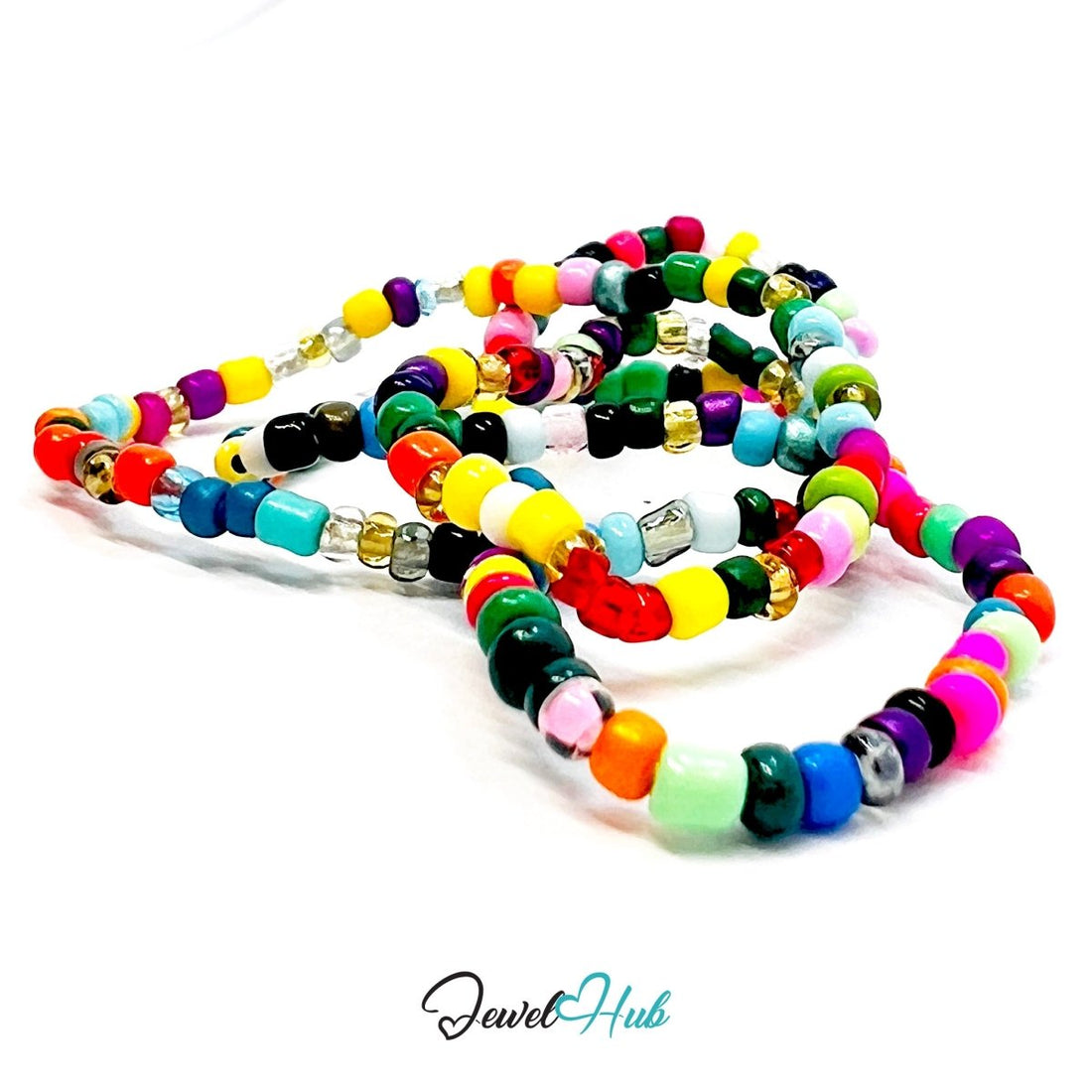 NameBead™ Colorful Base Bracelet Set (x2) – Rainbow – Black – White Mix - JewelHub.co.uk