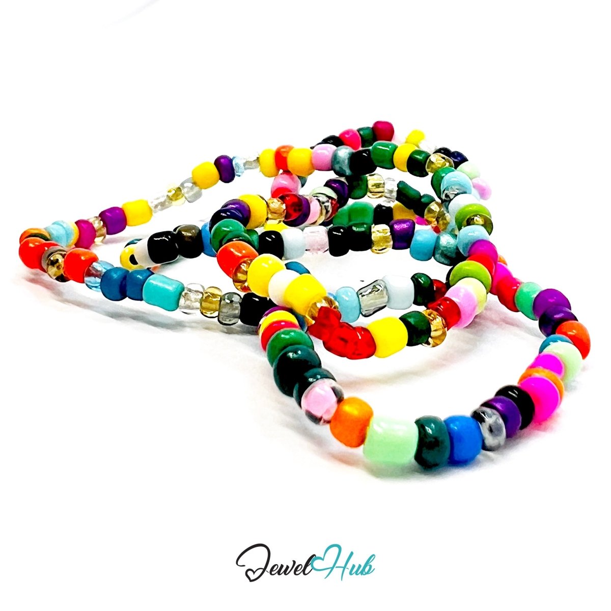 NameBead™ Colorful Base Bracelet Set (x2) – Rainbow – Black – White Mix - JewelHub.co.uk