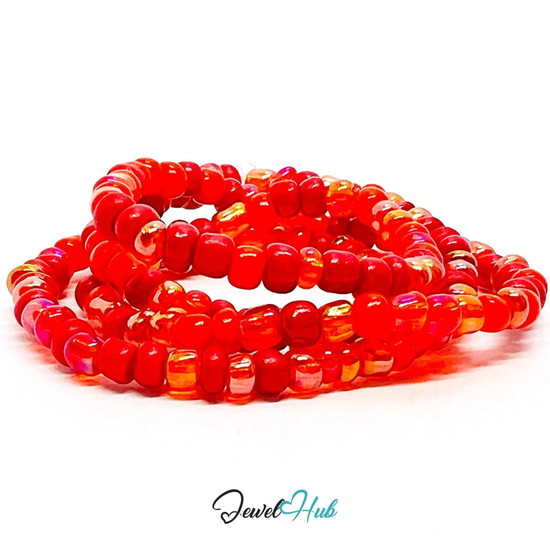 NameBead™ Colorful Base Bracelet Set (x2) – Red – Orange – Deep Coral Mix - JewelHub.co.uk