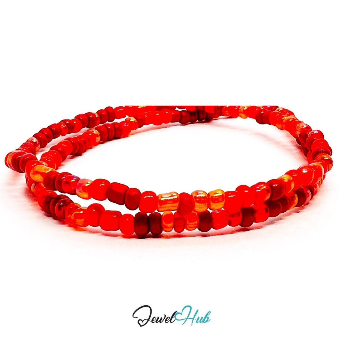 NameBead™ Colorful Base Bracelet Set (x2) – Red – Orange – Deep Coral Mix - JewelHub.co.uk