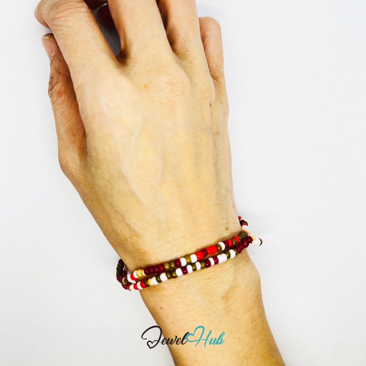 NameBead™ Colorful Base Bracelet Set (x2) – Red – White – Brown – Yellow Mix - JewelHub.co.uk