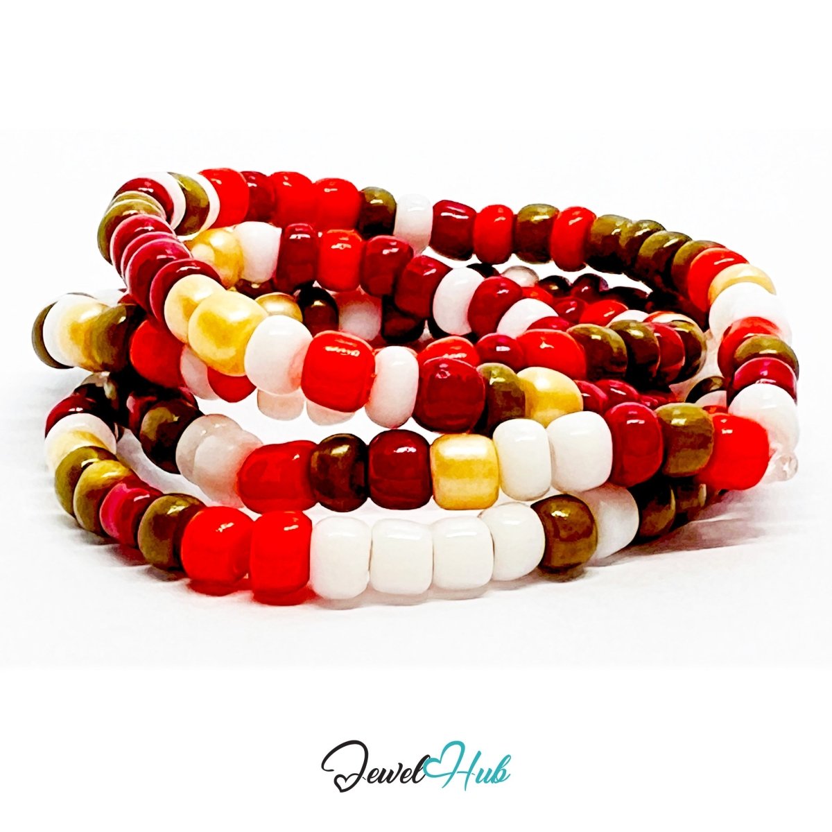 NameBead™ Colorful Base Bracelet Set (x2) – Red – White – Brown – Yellow Mix - JewelHub.co.uk