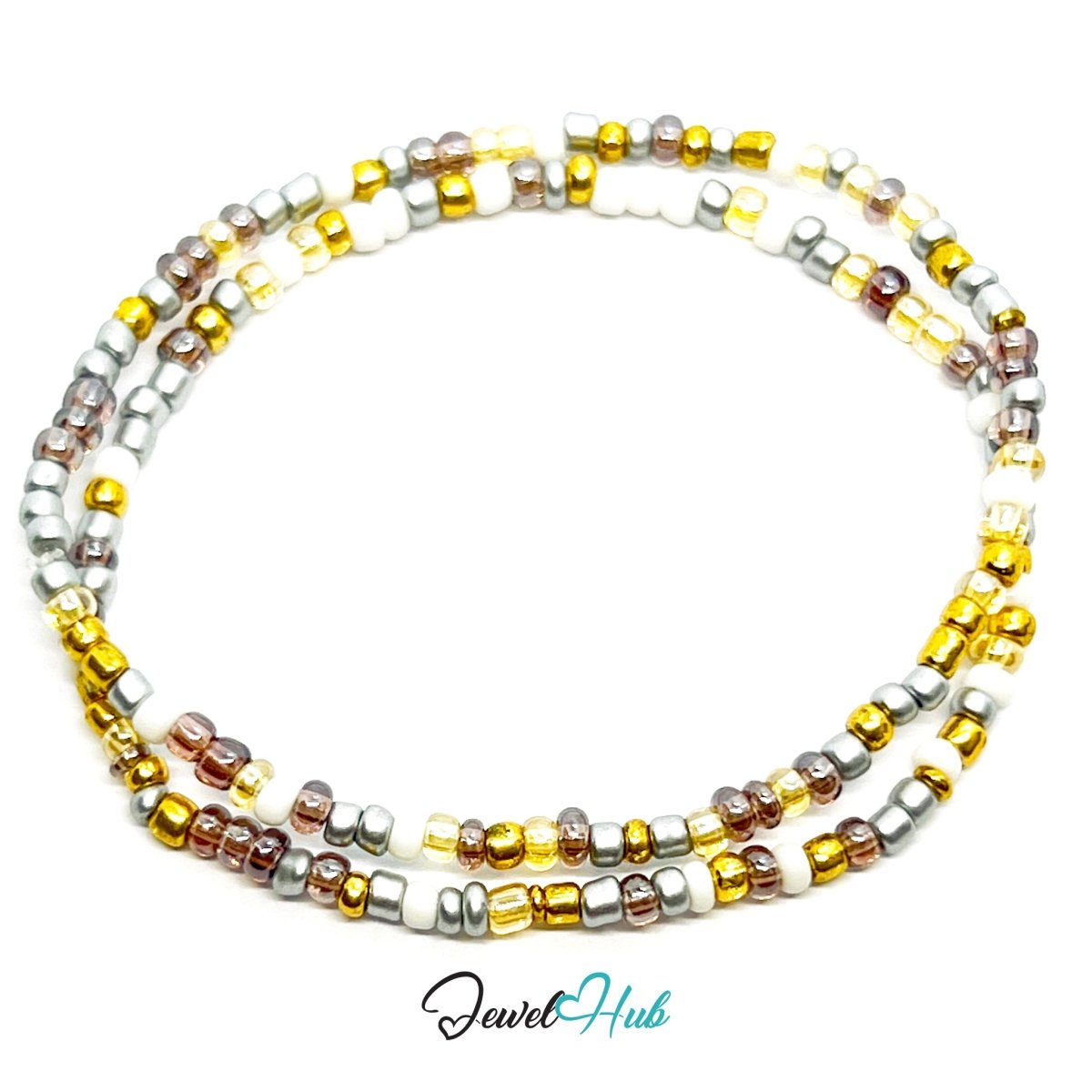 NameBead™ Colorful Base Bracelet Set (x2) – Silver – Gold – White – Purple Mix - JewelHub.co.uk