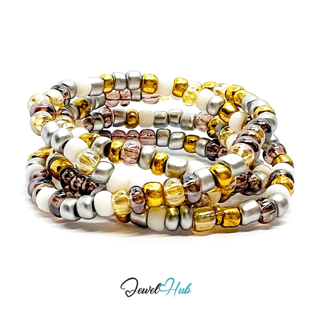 NameBead™ Colorful Base Bracelet Set (x2) – Silver – Gold – White – Purple Mix - JewelHub.co.uk