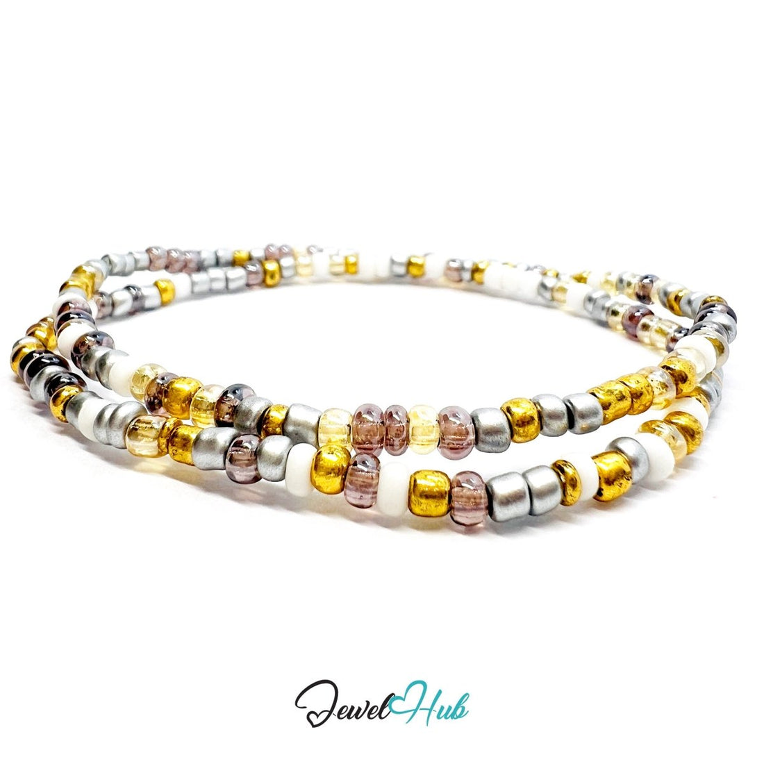 NameBead™ Colorful Base Bracelet Set (x2) – Silver – Gold – White – Purple Mix - JewelHub.co.uk