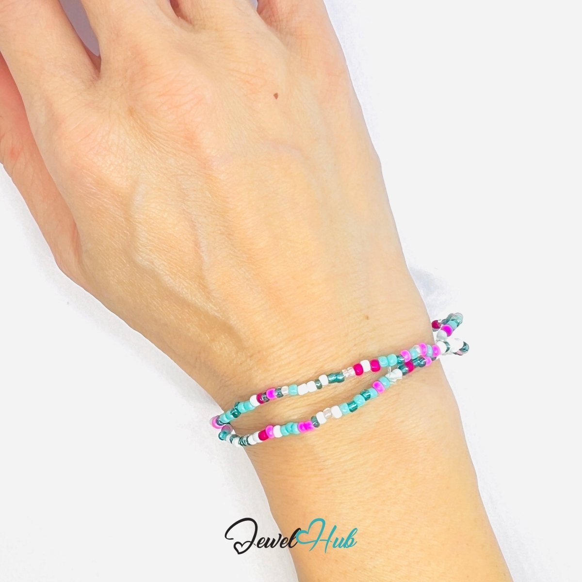 NameBead™ Colorful Base Bracelet Set (x2) – Turquoise – Pink – Teal Mix - JewelHub.co.uk