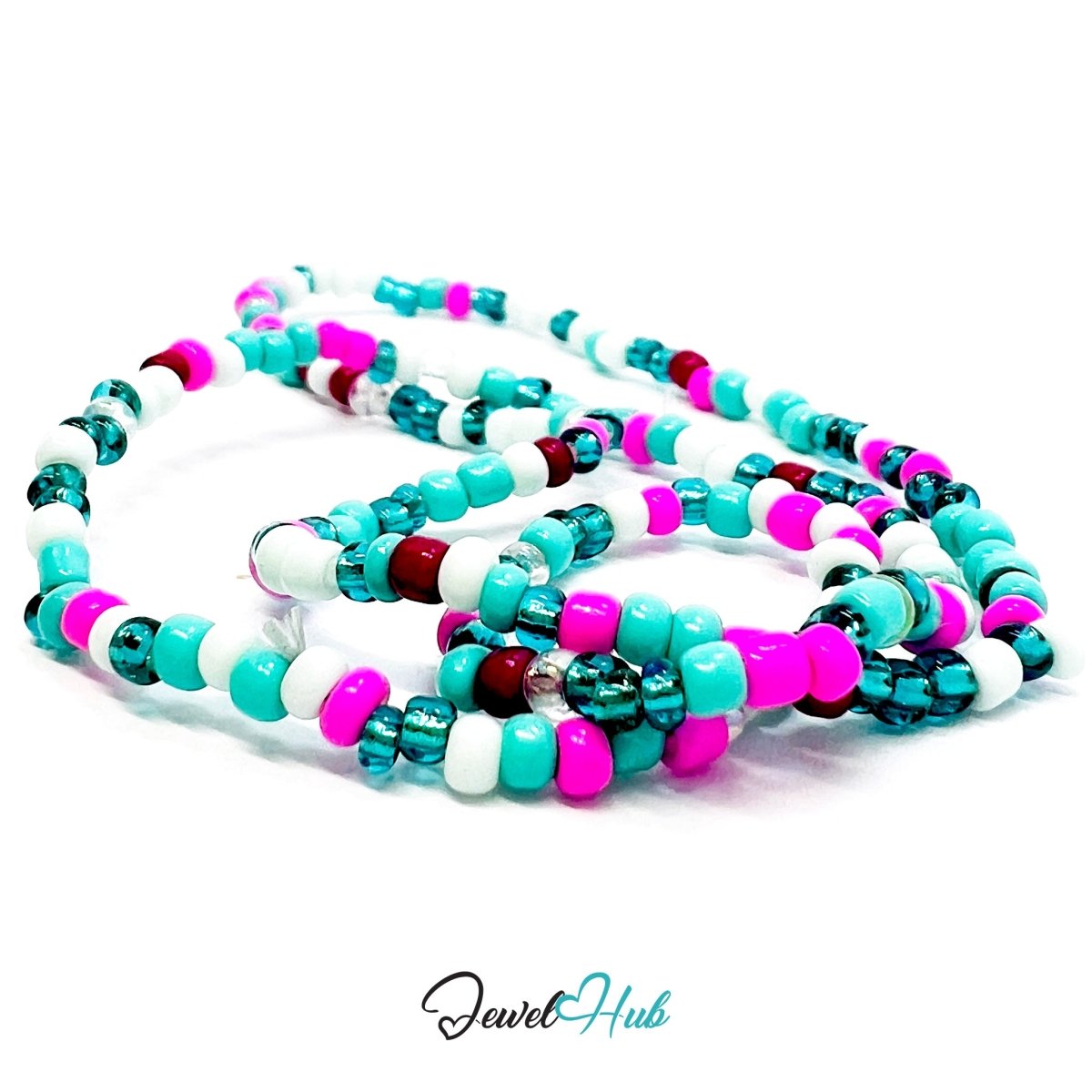 NameBead™ Colorful Base Bracelet Set (x2) – Turquoise – Pink – Teal Mix - JewelHub.co.uk