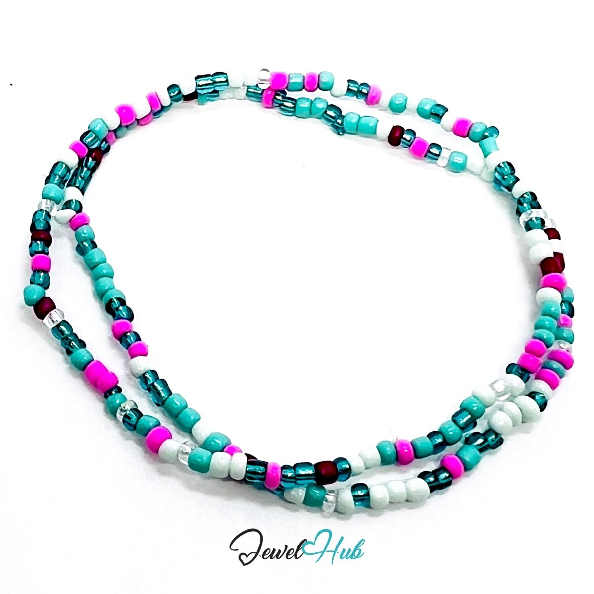 NameBead™ Colorful Base Bracelet Set (x2) – Turquoise – Pink – Teal Mix - JewelHub.co.uk