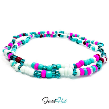 NameBead™ Colorful Base Bracelet Set (x2) – Turquoise – Pink – Teal Mix - JewelHub.co.uk