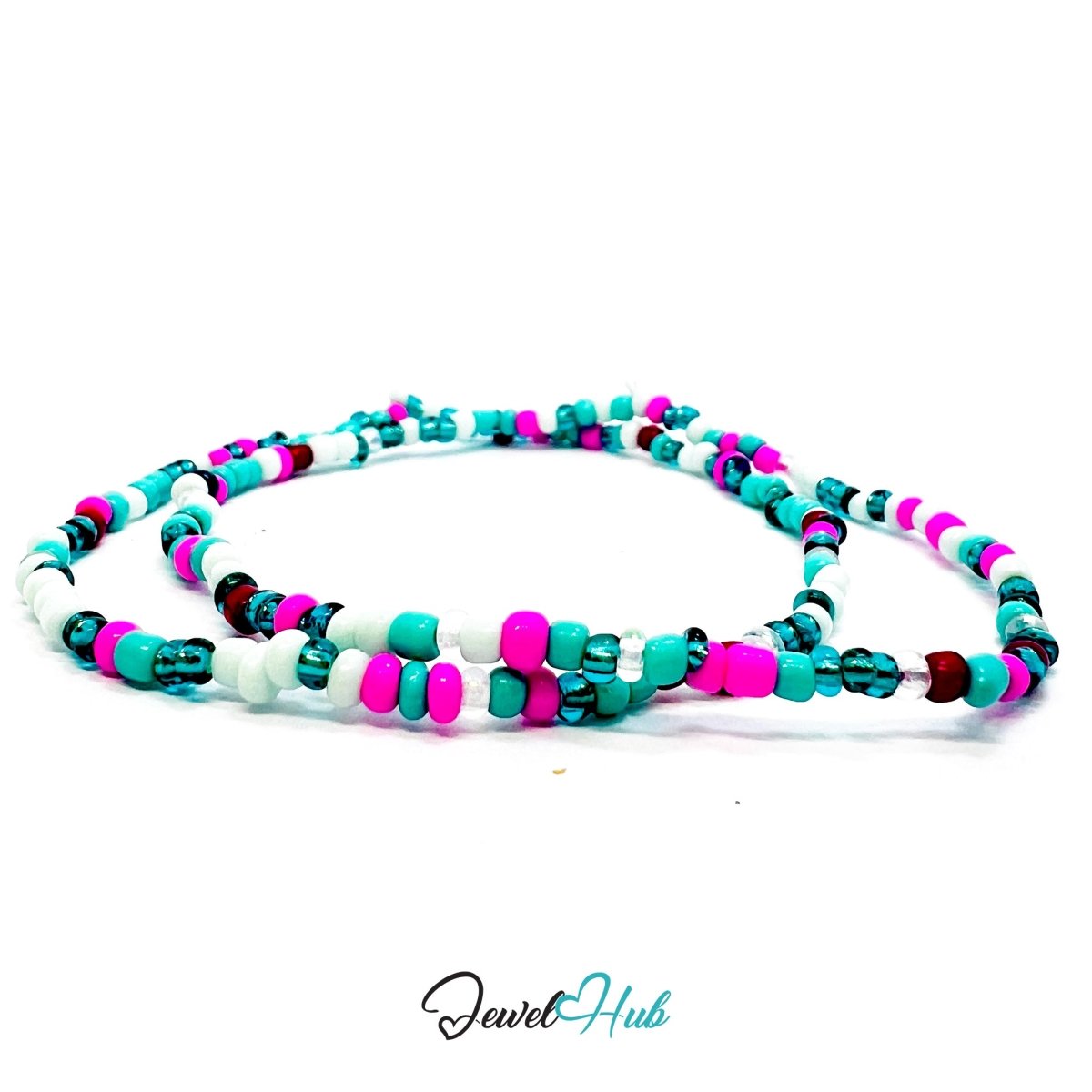 NameBead™ Colorful Base Bracelet Set (x2) – Turquoise – Pink – Teal Mix - JewelHub.co.uk