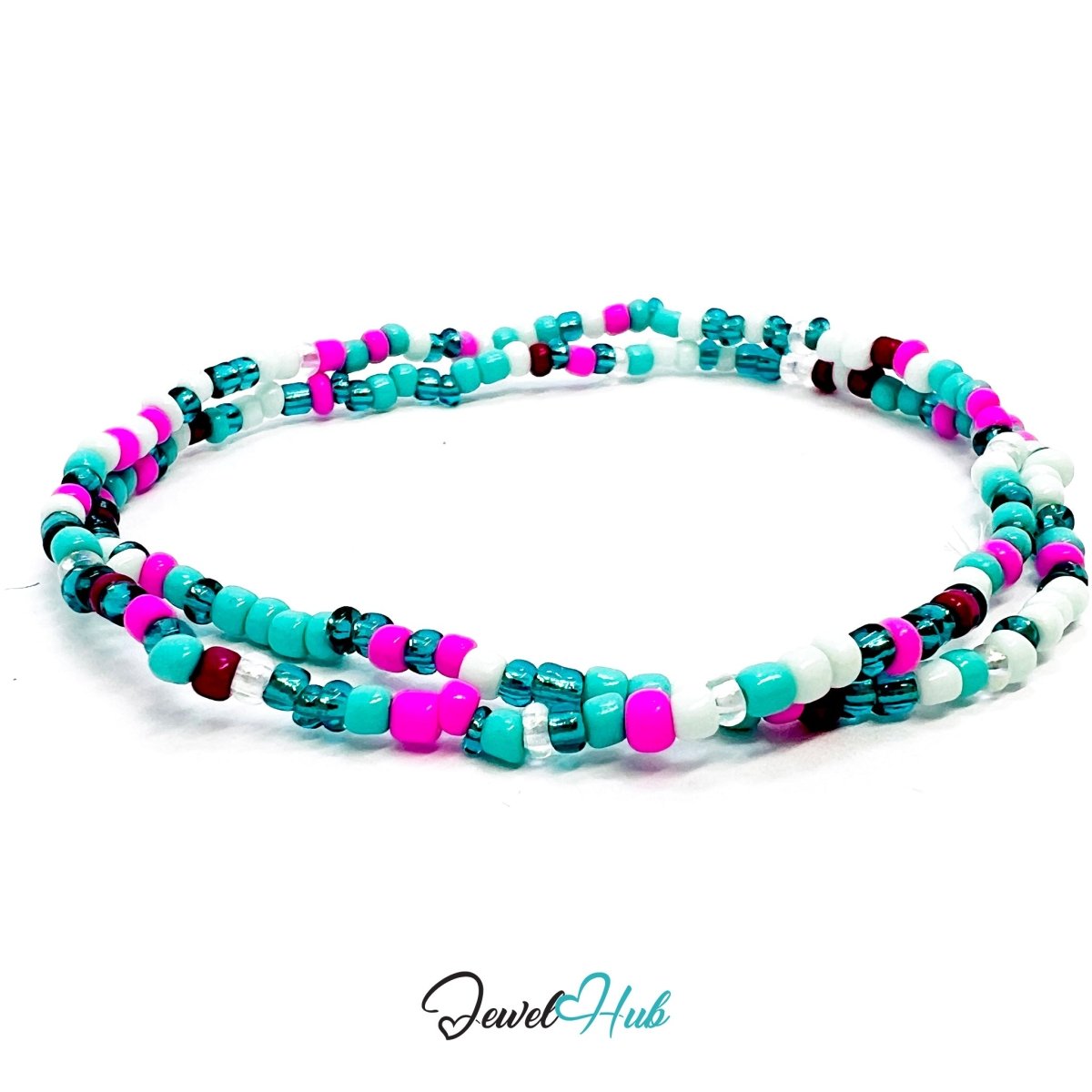 NameBead™ Colorful Base Bracelet Set (x2) – Turquoise – Pink – Teal Mix - JewelHub.co.uk