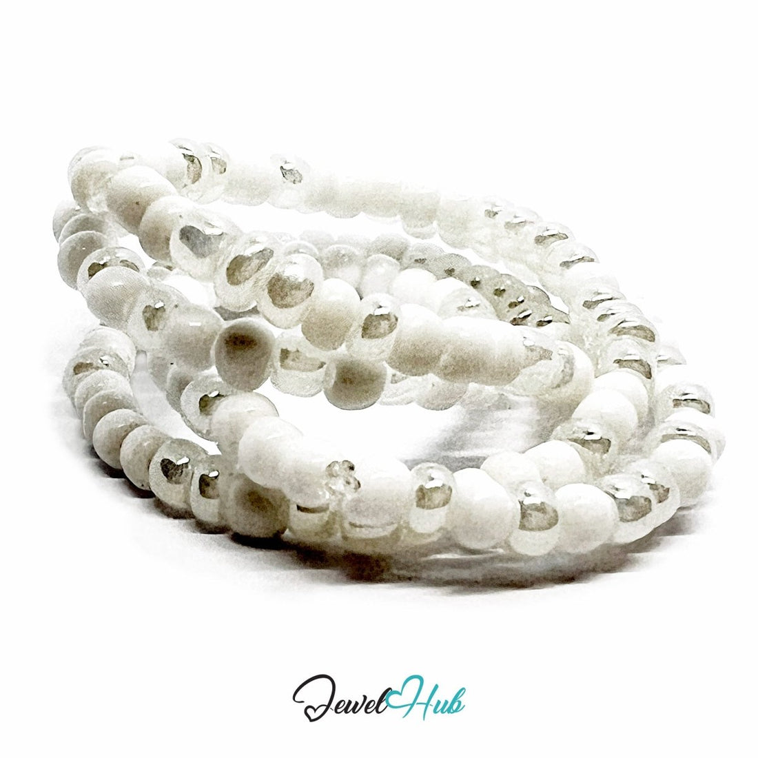 NameBead™ Colorful Base Bracelet Set (x2) – White – Silver Mix - JewelHub.co.uk
