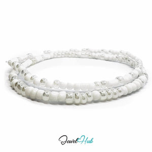 NameBead™ Colorful Base Bracelet Set (x2) – White – Silver Mix - JewelHub.co.uk