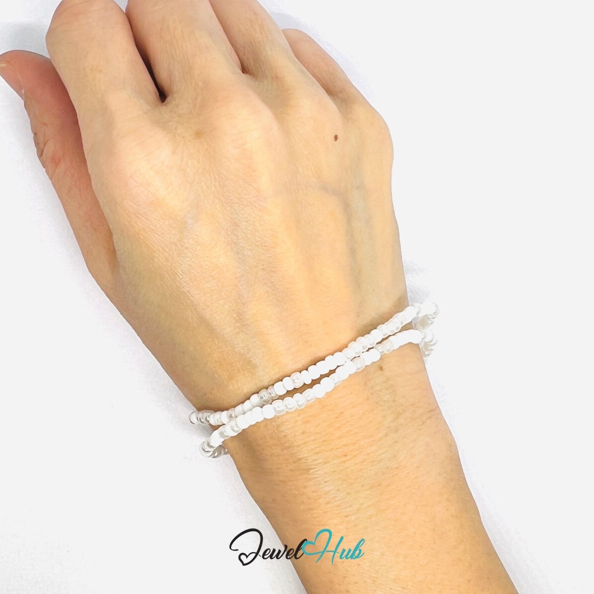 NameBead™ Colorful Base Bracelet Set (x2) – White – Silver Mix - JewelHub.co.uk