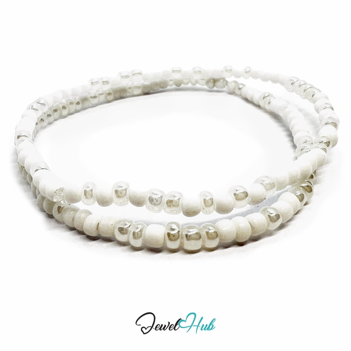 NameBead™ Colorful Base Bracelet Set (x2) – White – Silver Mix - JewelHub.co.uk