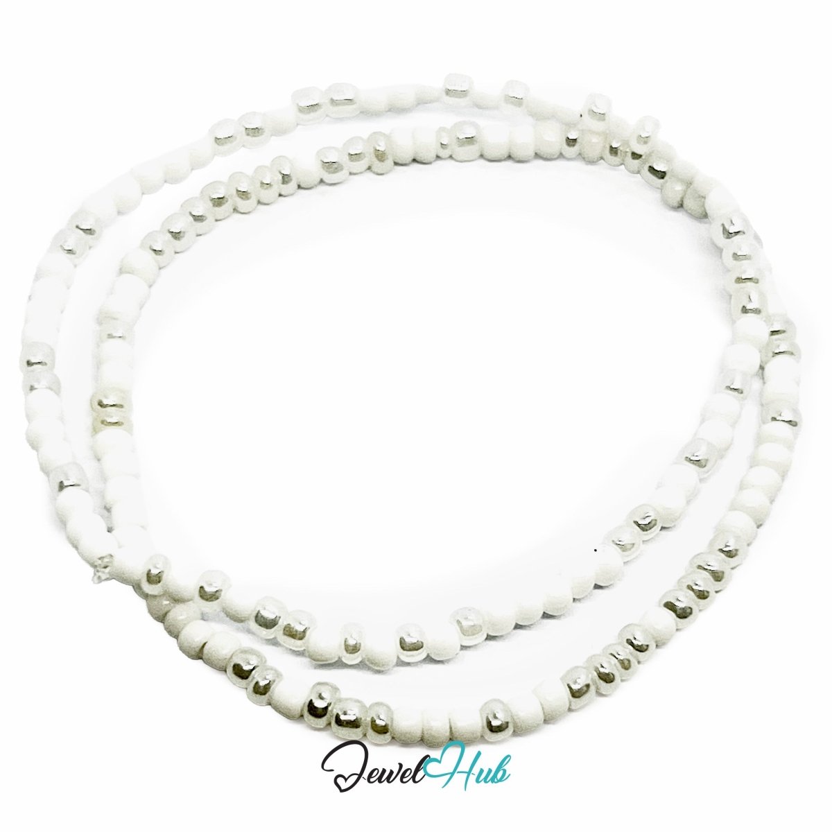 NameBead™ Colorful Base Bracelet Set (x2) – White – Silver Mix - JewelHub.co.uk