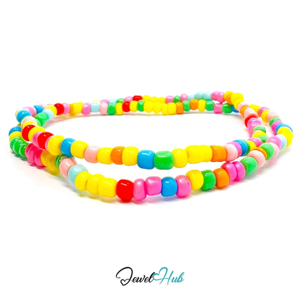 NameBead™ Colorful Base Bracelet Set (x2) – Yellow – Pink – Blue – Green Mix - JewelHub.co.uk
