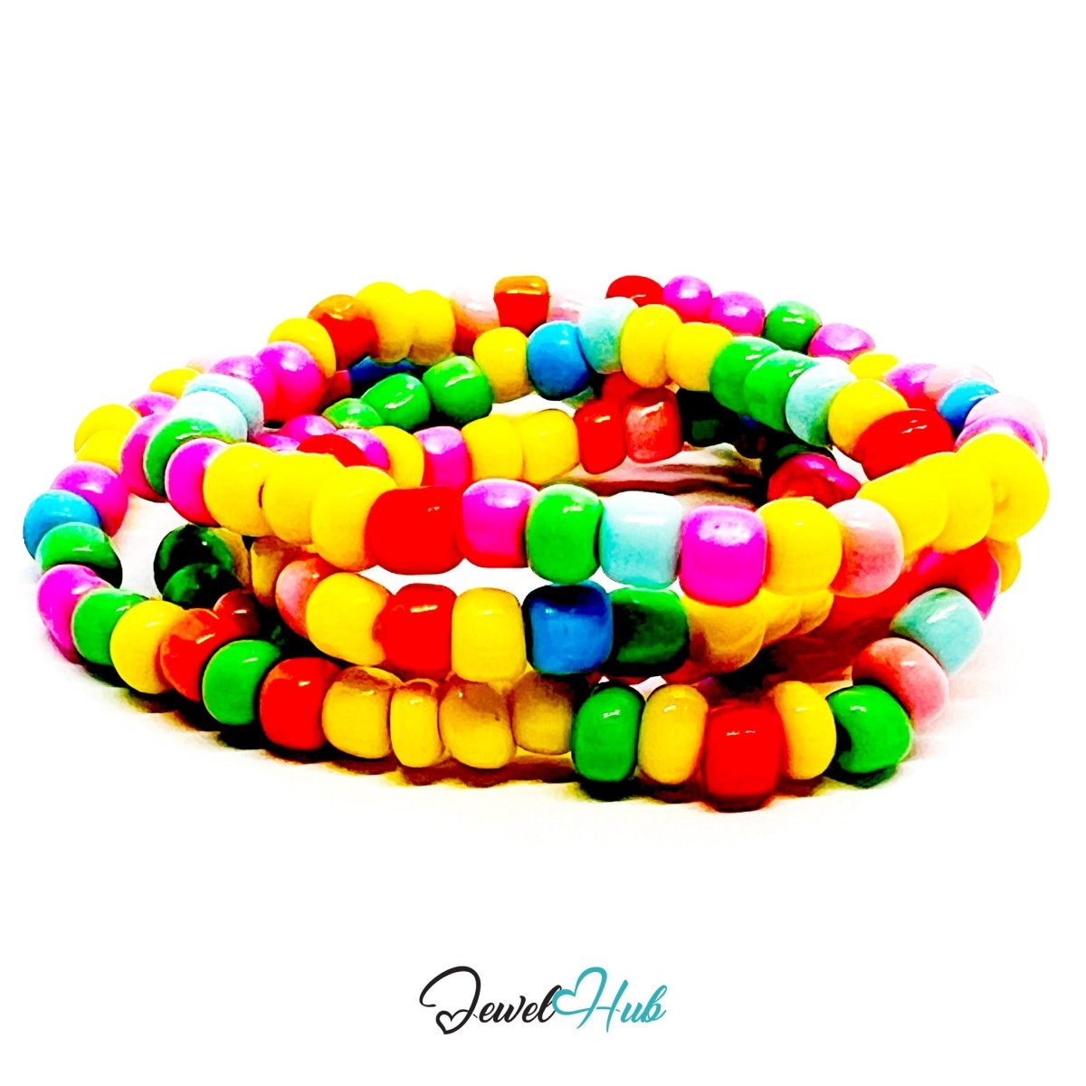 NameBead™ Colorful Base Bracelet Set (x2) – Yellow – Pink – Blue – Green Mix - JewelHub.co.uk