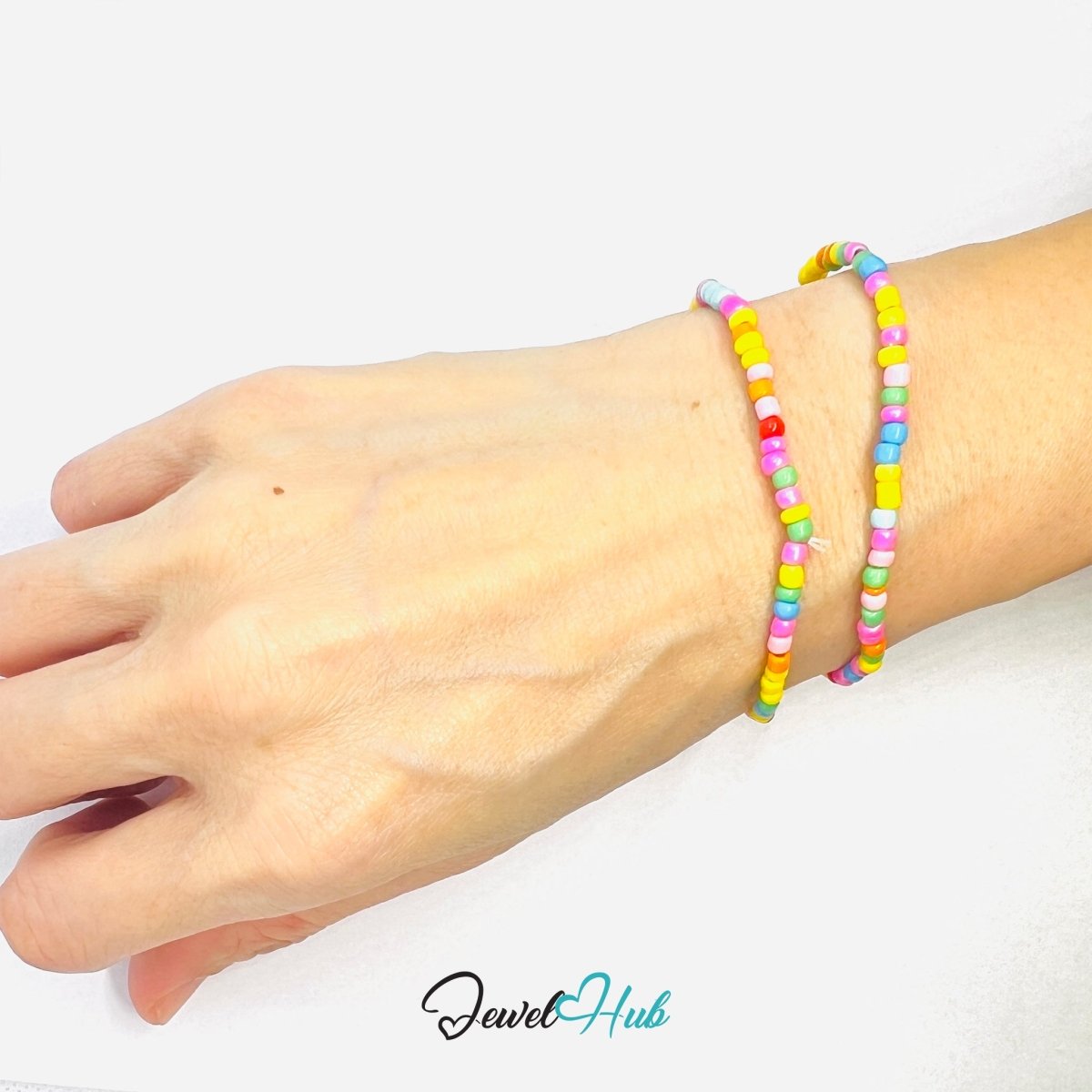 NameBead™ Colorful Base Bracelet Set (x2) – Yellow – Pink – Blue – Green Mix - JewelHub.co.uk
