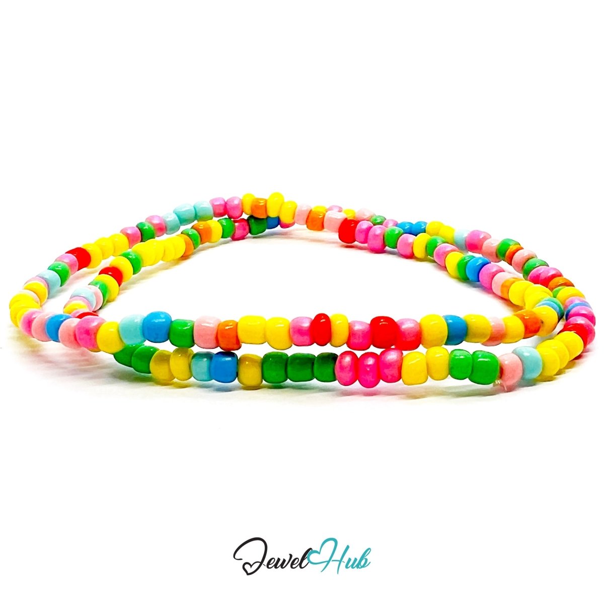 NameBead™ Colorful Base Bracelet Set (x2) – Yellow – Pink – Blue – Green Mix - JewelHub.co.uk