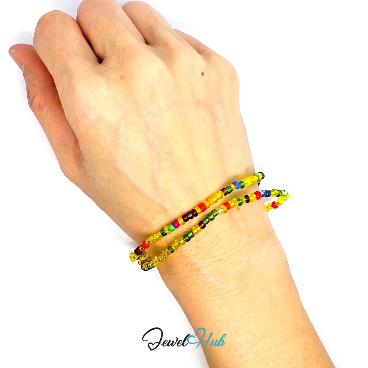 NameBead™ Colorful Base Bracelet Set (x2) – Yellow – Turquoise – Red – Green Mix - JewelHub.co.uk