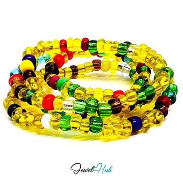 NameBead™ Colorful Base Bracelet Set (x2) – Yellow – Turquoise – Red – Green Mix - JewelHub.co.uk